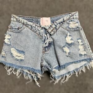 Revice Melrose Jean Shorts 26 Over It Denim Distressed Fold Over Cutoff Frayed